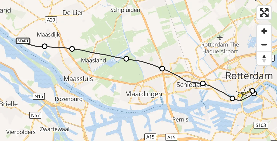 Routekaart van de vlucht: Lifeliner 1 naar Erasmus MC