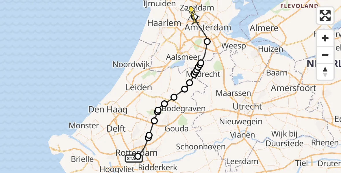 Routekaart van de vlucht: Lifeliner 1 naar Amsterdam Heliport