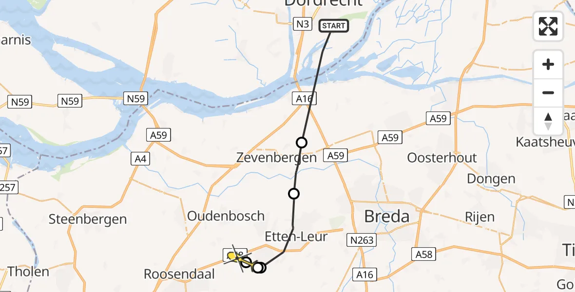 Routekaart van de vlucht: Politiehelikopter naar Breda International Airport