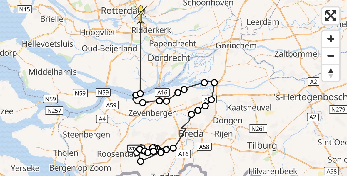 Routekaart van de vlucht: Politiehelikopter naar Rotterdam