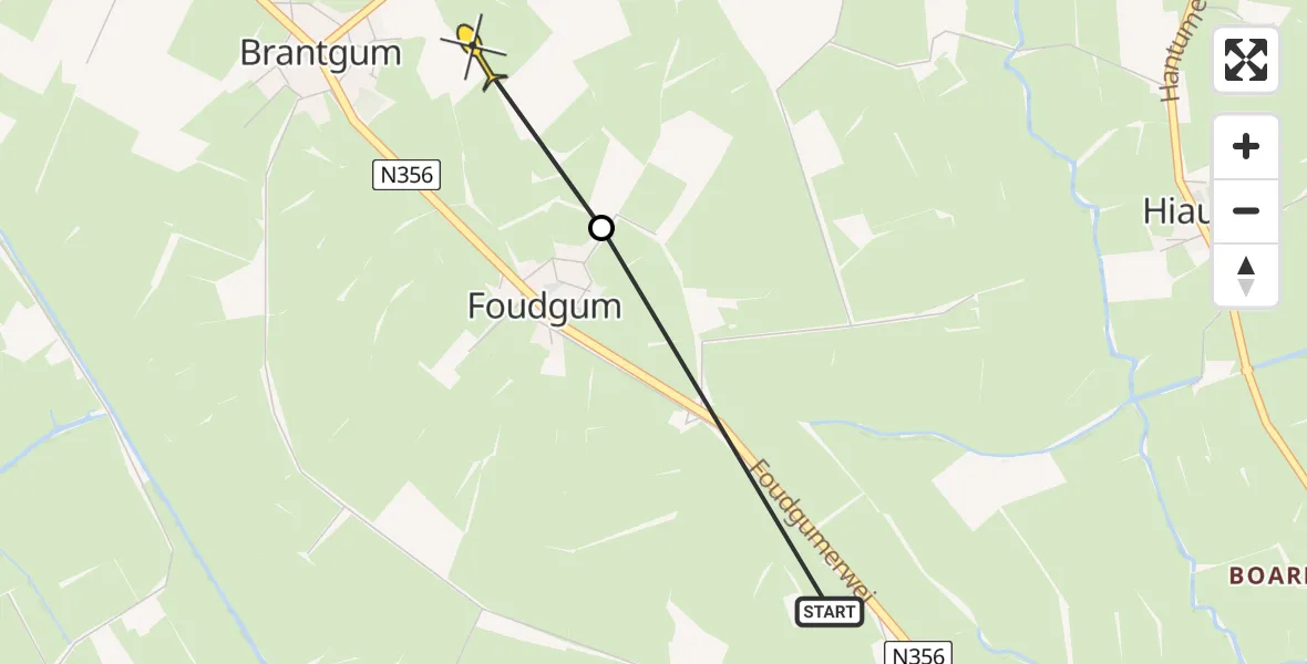Routekaart van de vlucht: Ambulancehelikopter naar Brantgum