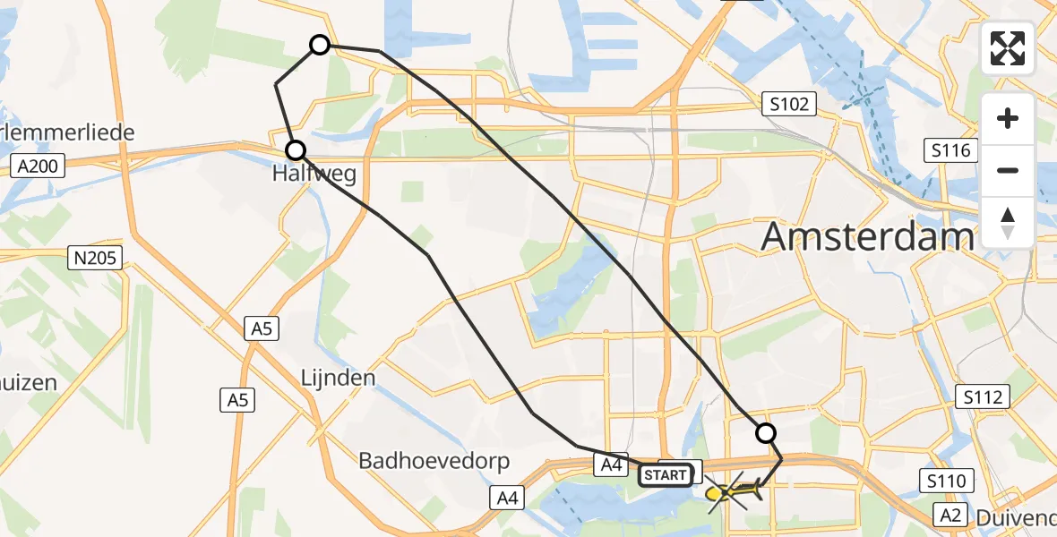 Routekaart van de vlucht: Lifeliner 1 naar VU Medisch Centrum Amsterdam