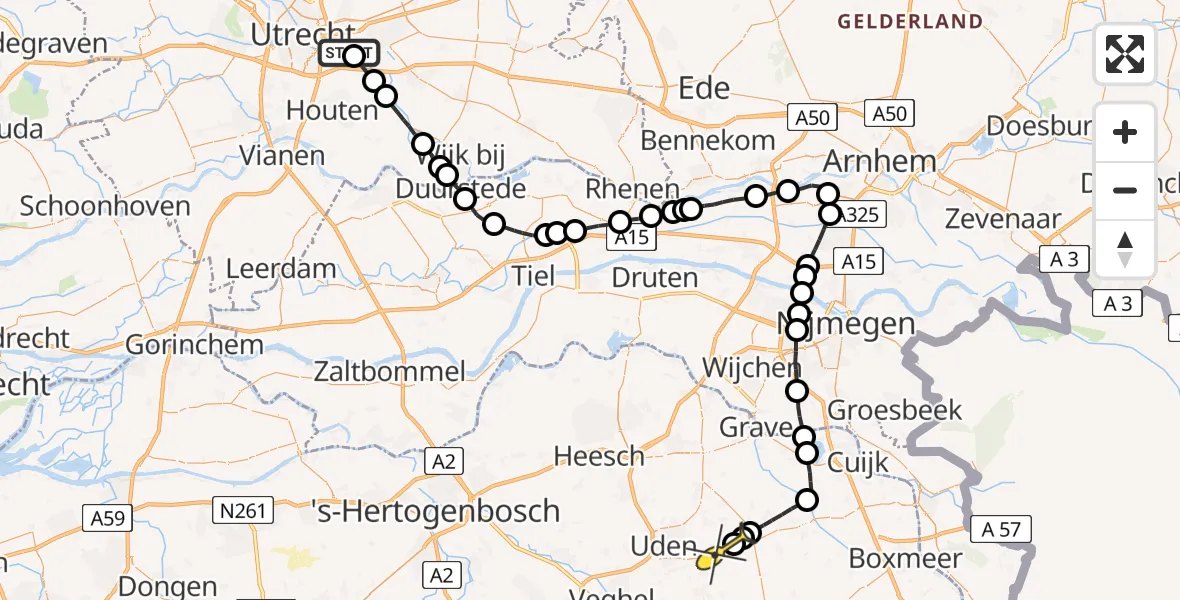 Routekaart van de vlucht: Lifeliner 3 naar Vliegbasis Volkel