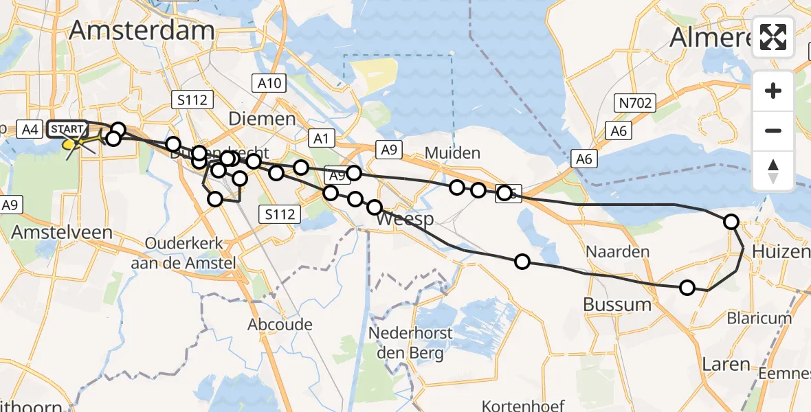 Routekaart van de vlucht: Lifeliner 1 naar VU Medisch Centrum Amsterdam