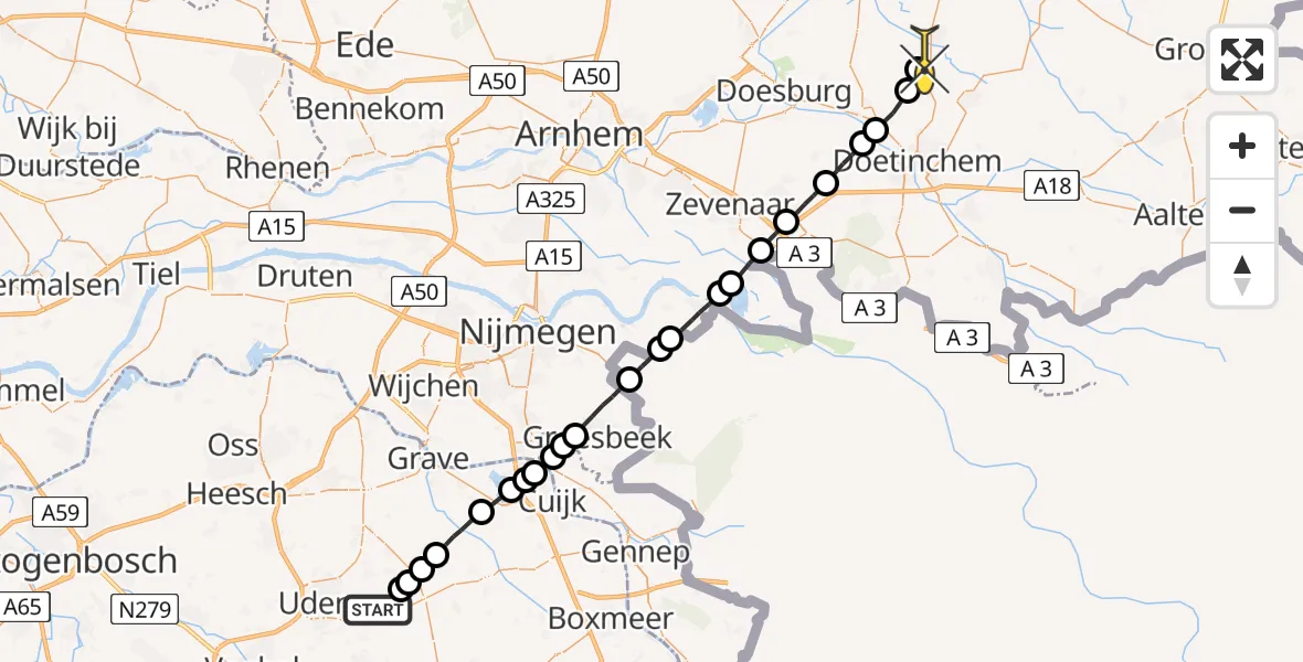 Routekaart van de vlucht: Lifeliner 3 naar Keijenborg