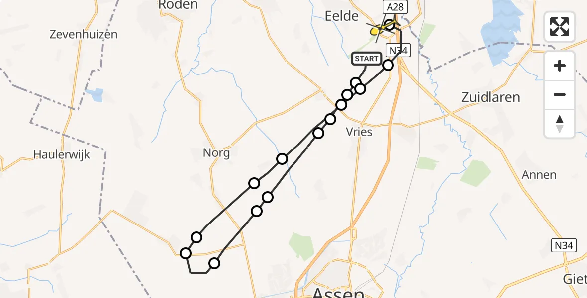 Routekaart van de vlucht: Lifeliner 4 naar Eelde