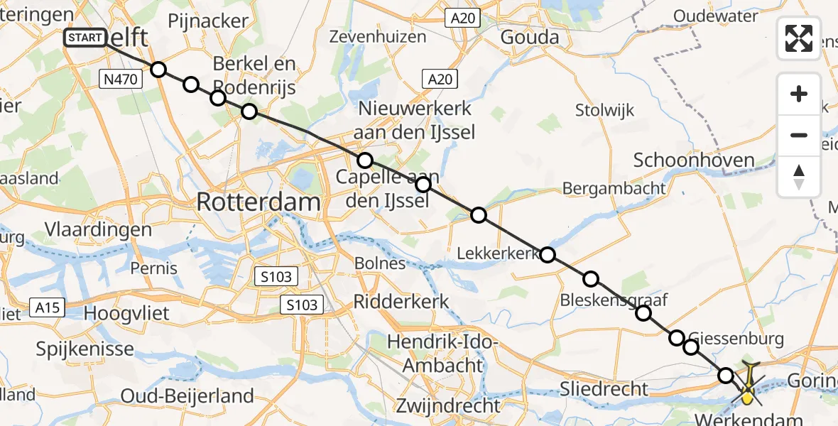 Routekaart van de vlucht: Lifeliner 2 naar Hardinxveld-Giessendam