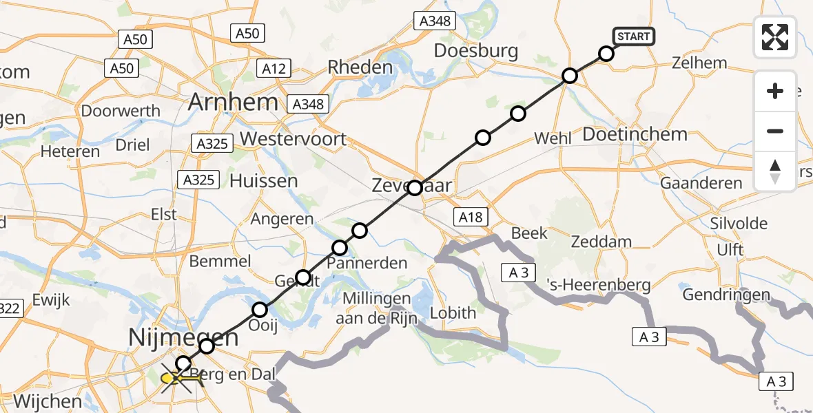 Routekaart van de vlucht: Lifeliner 3 naar Radboud Universitair Medisch Centrum