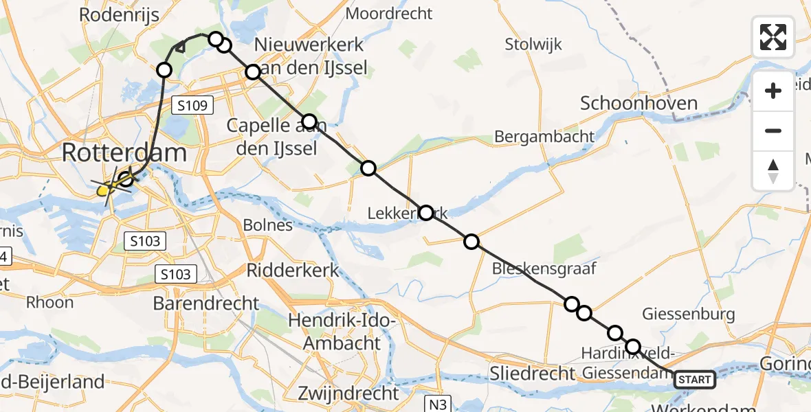 Routekaart van de vlucht: Lifeliner 2 naar Erasmus MC