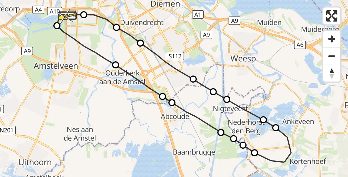 Routekaart van de vlucht: Lifeliner 1 naar VU Medisch Centrum Amsterdam