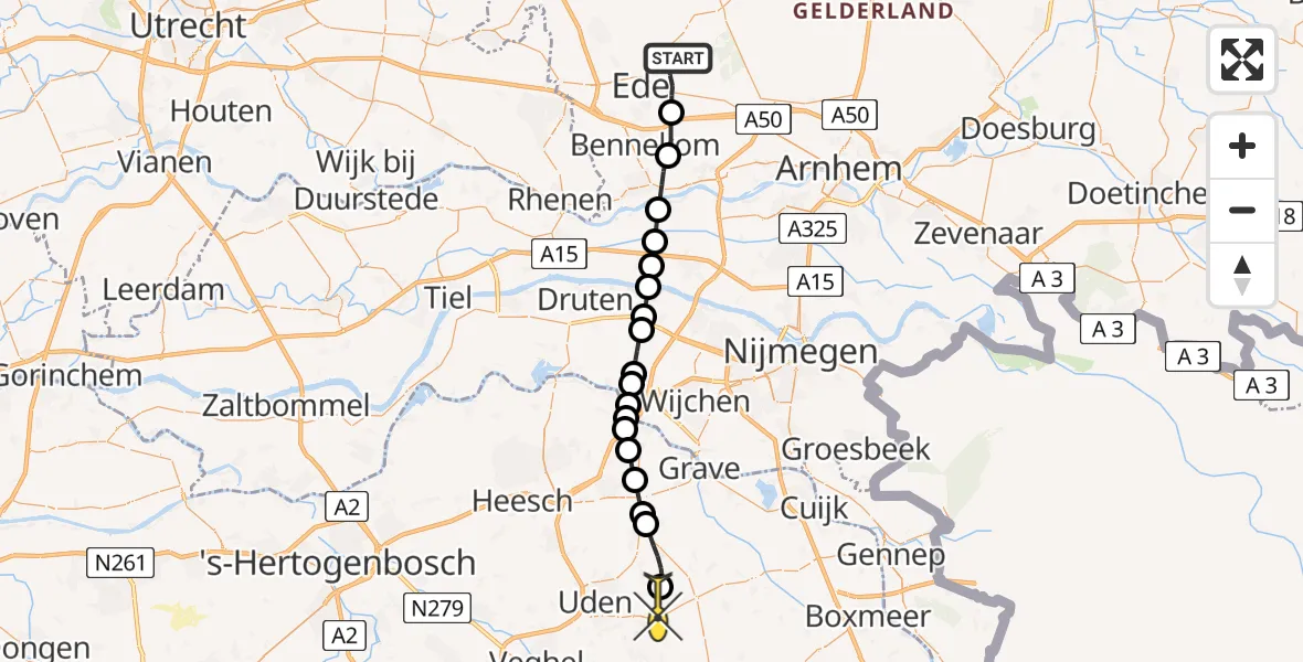 Routekaart van de vlucht: Lifeliner 3 naar Vliegbasis Volkel