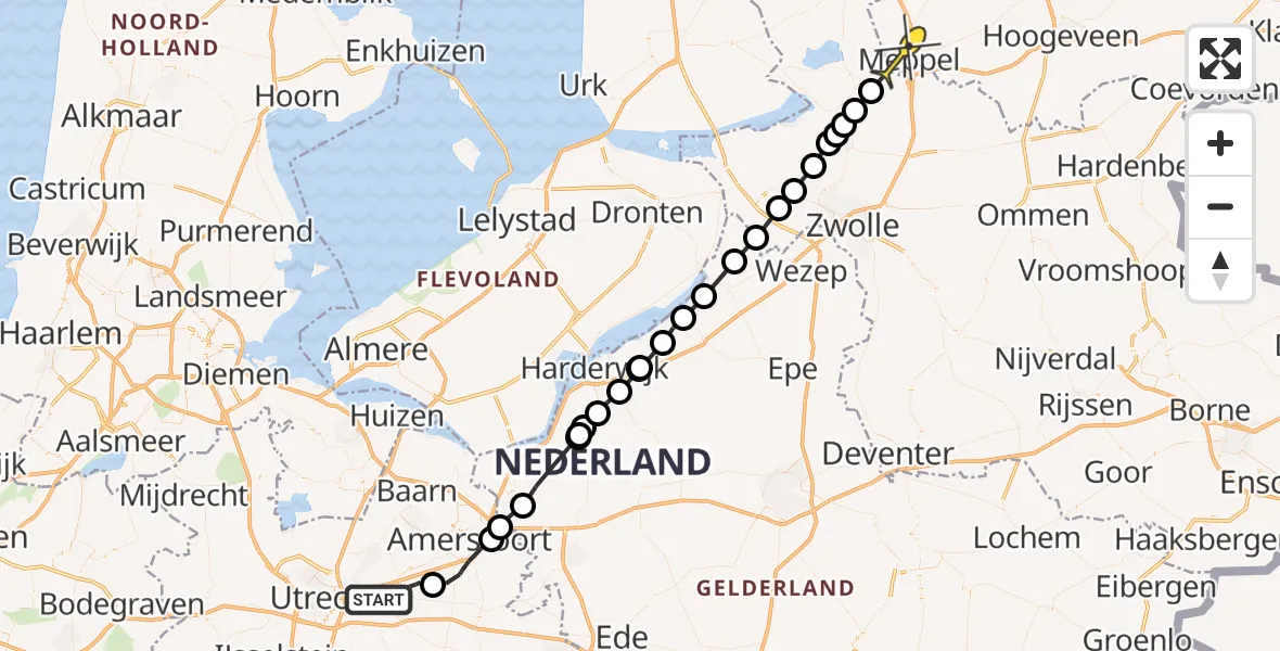 Routekaart van de vlucht: Politieheli naar Meppel