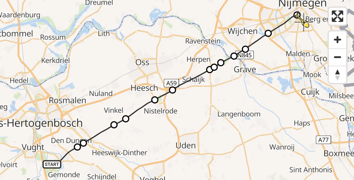 Routekaart van de vlucht: Lifeliner 2 naar Radboud Universitair Medisch Centrum