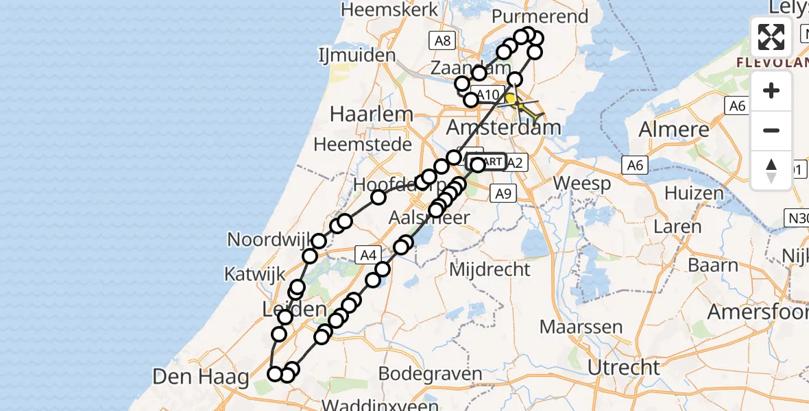 Routekaart van de vlucht: Lifeliner 1 naar Amsterdam