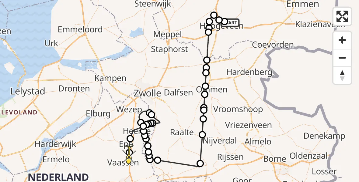 Routekaart van de vlucht: Politieheli naar Emst