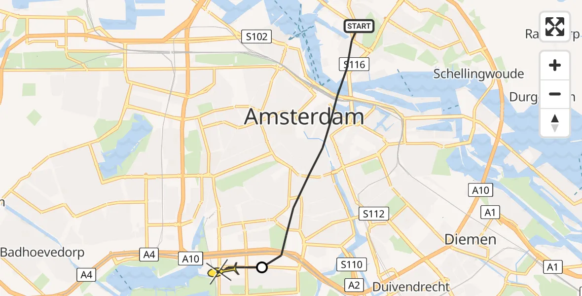 Routekaart van de vlucht: Lifeliner 1 naar VU Medisch Centrum Amsterdam