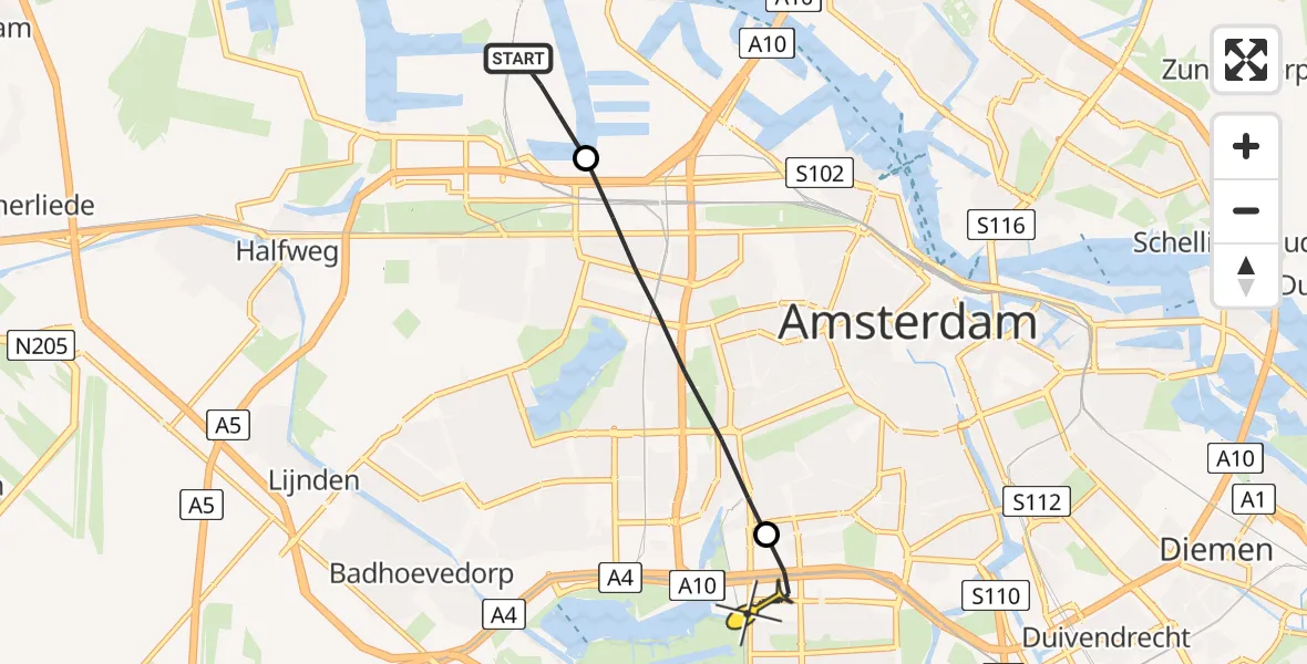Routekaart van de vlucht: Lifeliner 1 naar VU Medisch Centrum Amsterdam