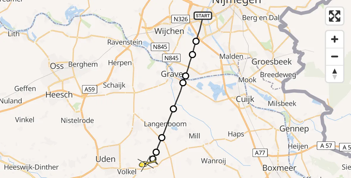 Routekaart van de vlucht: Lifeliner 3 naar Vliegbasis Volkel