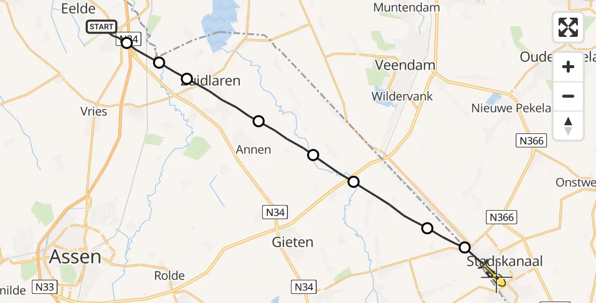 Routekaart van de vlucht: Lifeliner 4 naar Stadskanaal