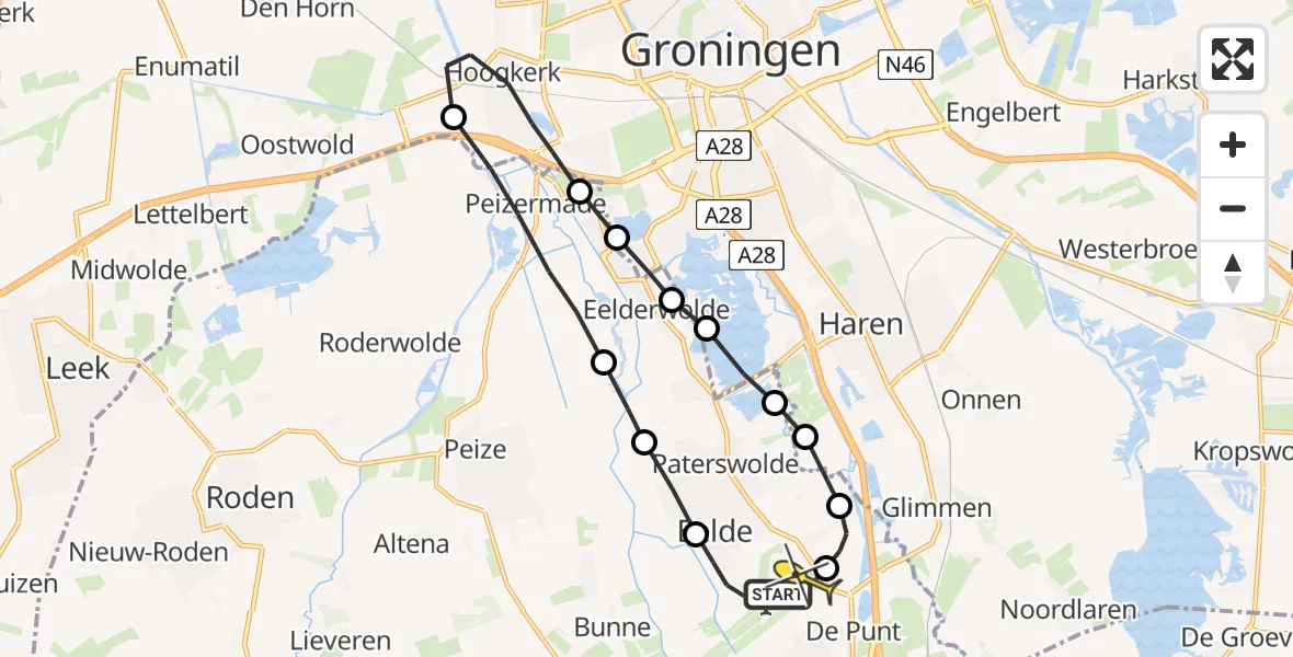 Routekaart van de vlucht: Lifeliner 4 naar Groningen Airport Eelde