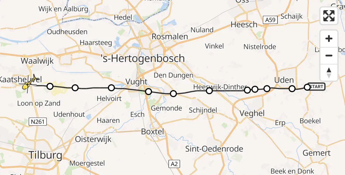 Routekaart van de vlucht: Lifeliner 3 naar Kaatsheuvel