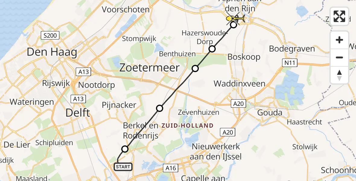 Routekaart van de vlucht: Lifeliner 2 naar Alphen aan den Rijn