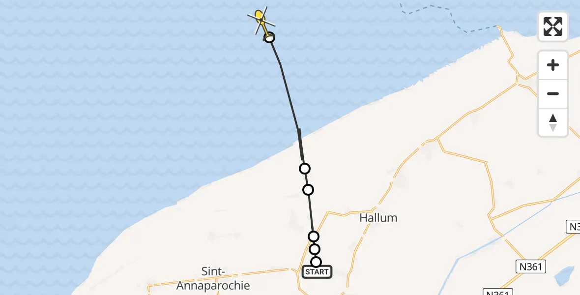 Routekaart van de vlucht: Ambulancehelikopter naar Ballum