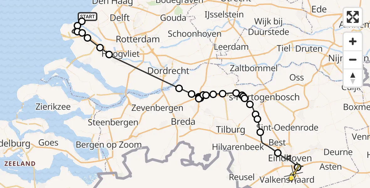 Routekaart van de vlucht: Politieheli naar Waalre