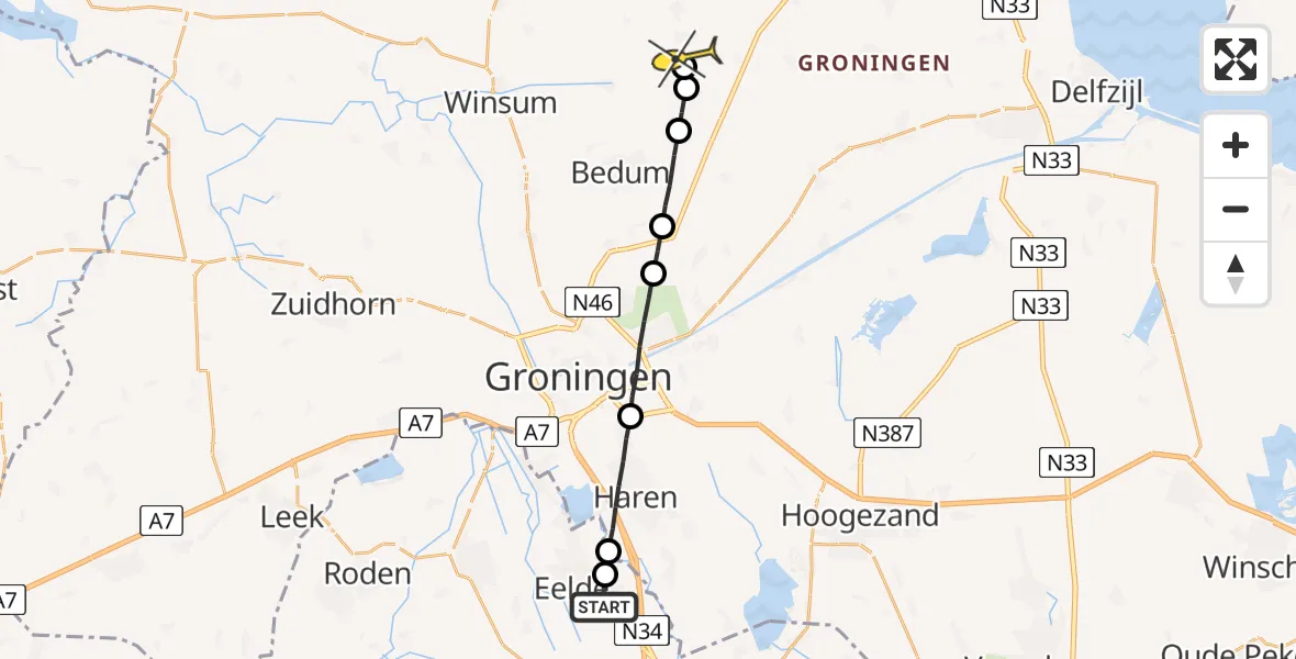 Routekaart van de vlucht: Lifeliner 4 naar Middelstum