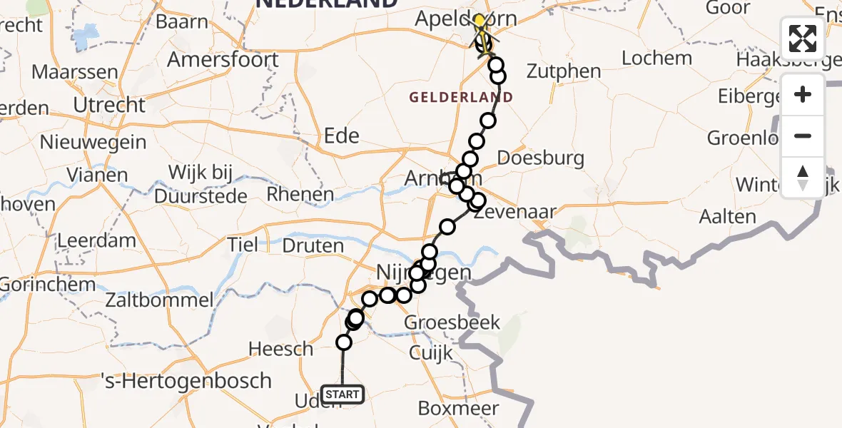 Routekaart van de vlucht: Politieheli naar Apeldoorn