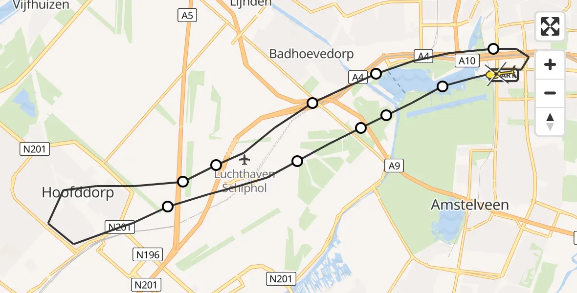 Routekaart van de vlucht: Lifeliner 1 naar VU Medisch Centrum Amsterdam