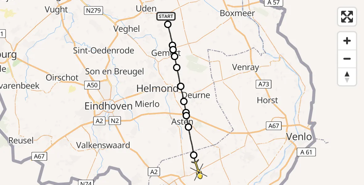 Routekaart van de vlucht: Lifeliner 3 naar Ospel