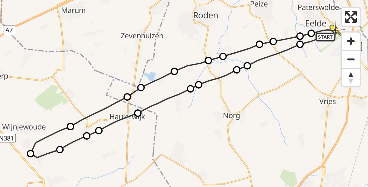 Routekaart van de vlucht: Lifeliner 4 naar Groningen Airport Eelde