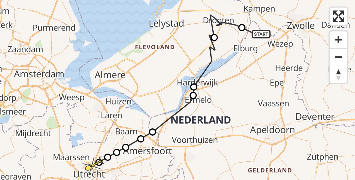 Routekaart van de vlucht: Politieheli naar Utrecht