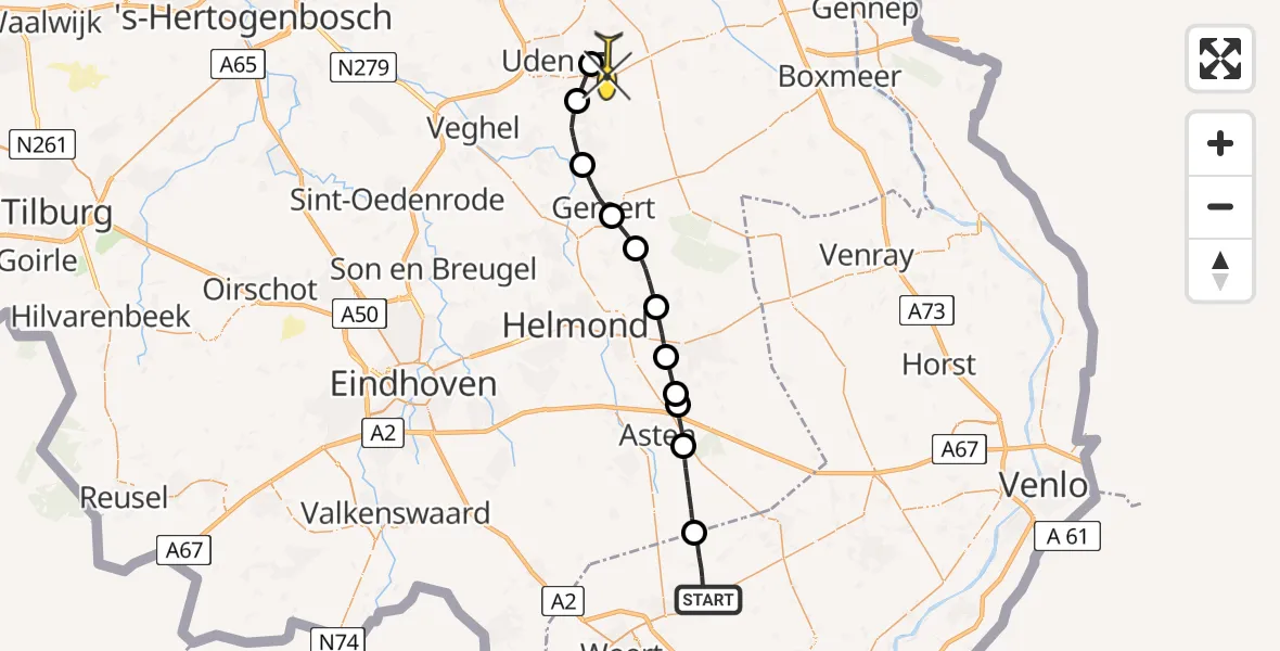 Routekaart van de vlucht: Lifeliner 3 naar Vliegbasis Volkel