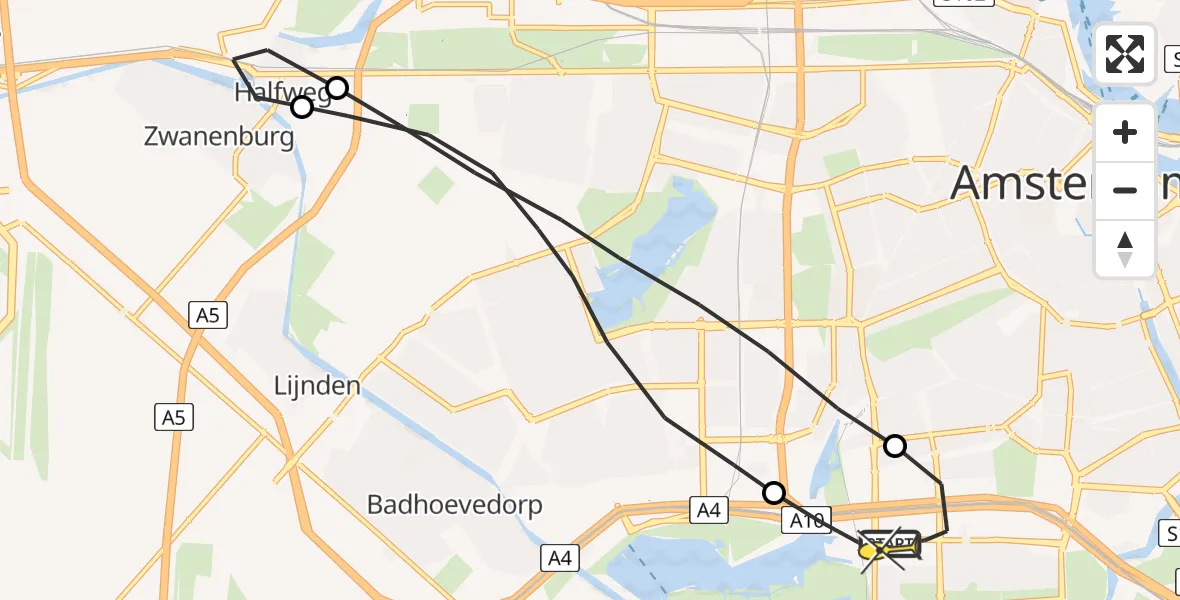 Routekaart van de vlucht: Lifeliner 1 naar VU Medisch Centrum Amsterdam