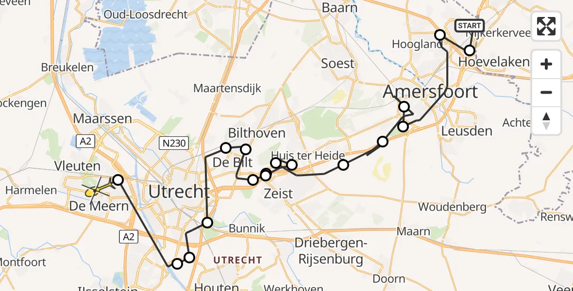 Routekaart van de vlucht: Politiehelikopter naar Vleuten