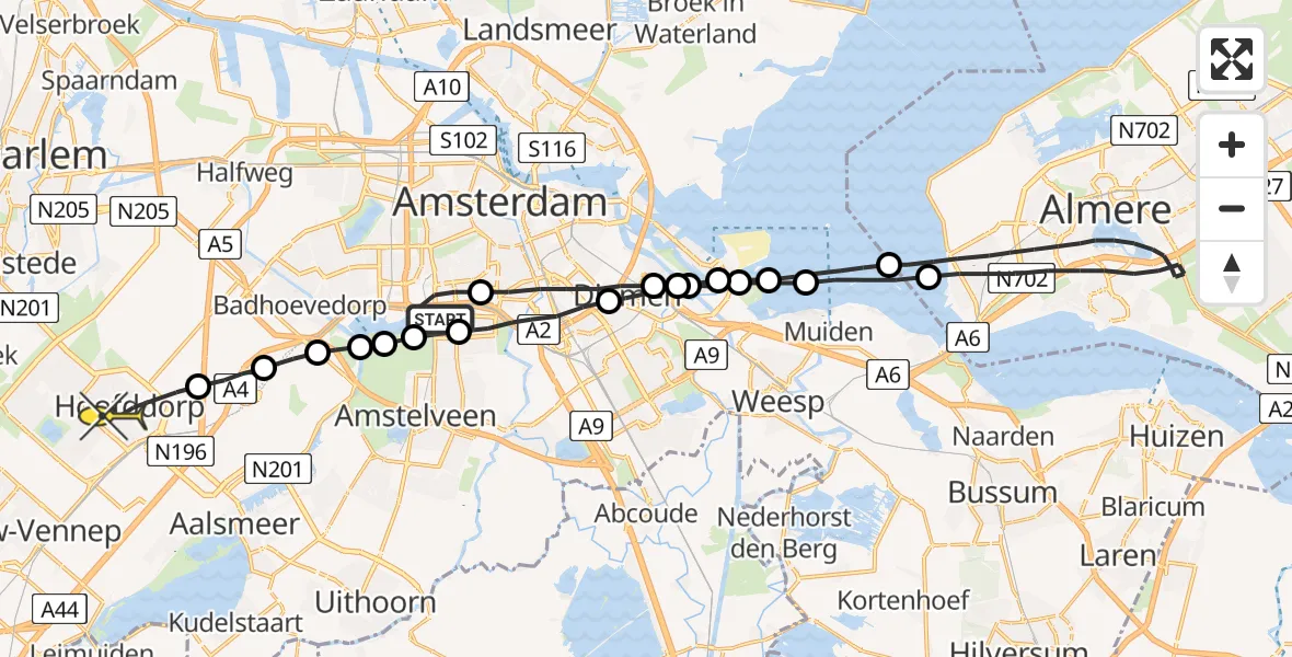 Routekaart van de vlucht: Lifeliner 1 naar Hoofddorp