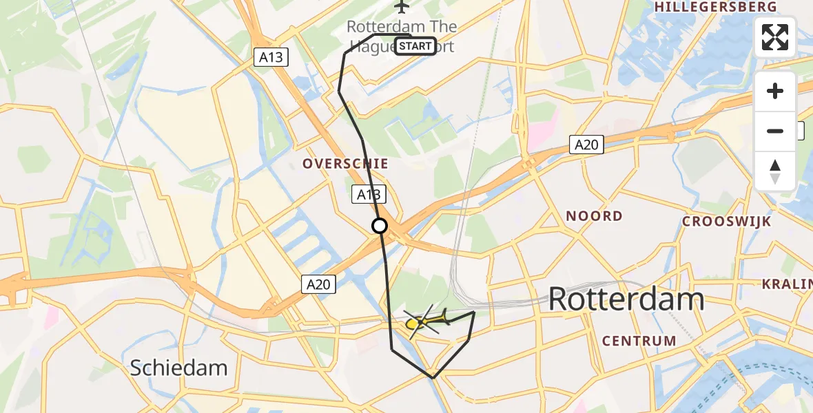 Routekaart van de vlucht: Lifeliner 2 naar Rotterdam