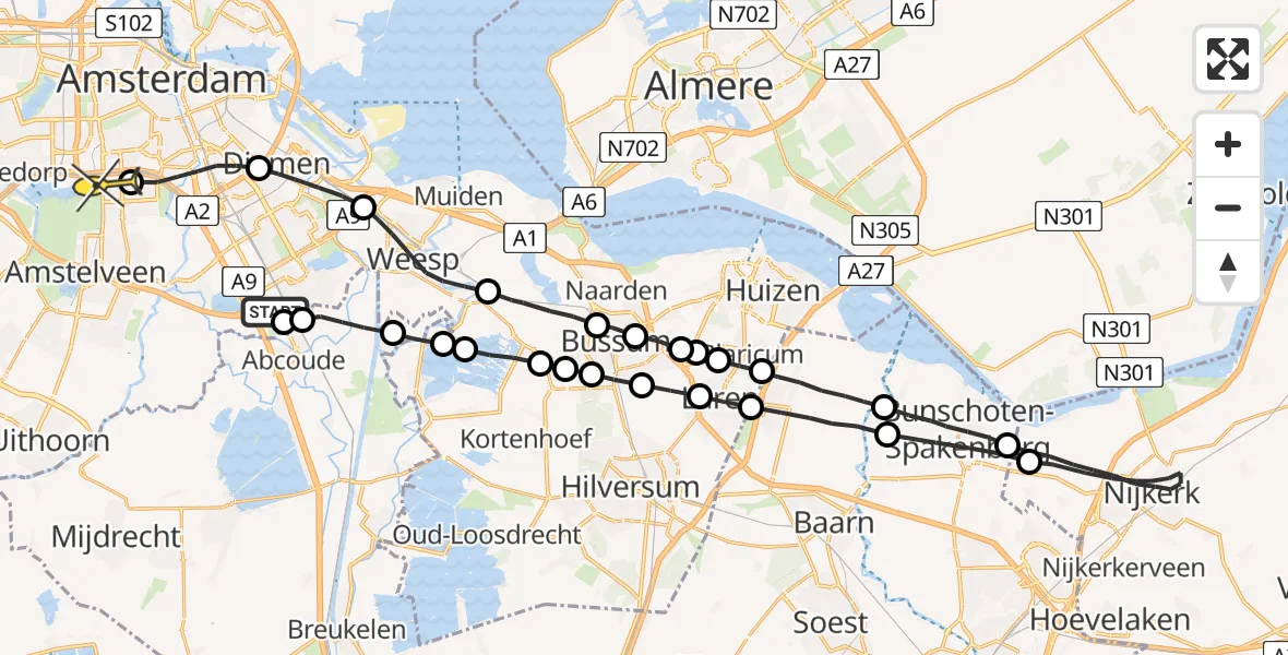 Routekaart van de vlucht: Lifeliner 1 naar VU Medisch Centrum Amsterdam