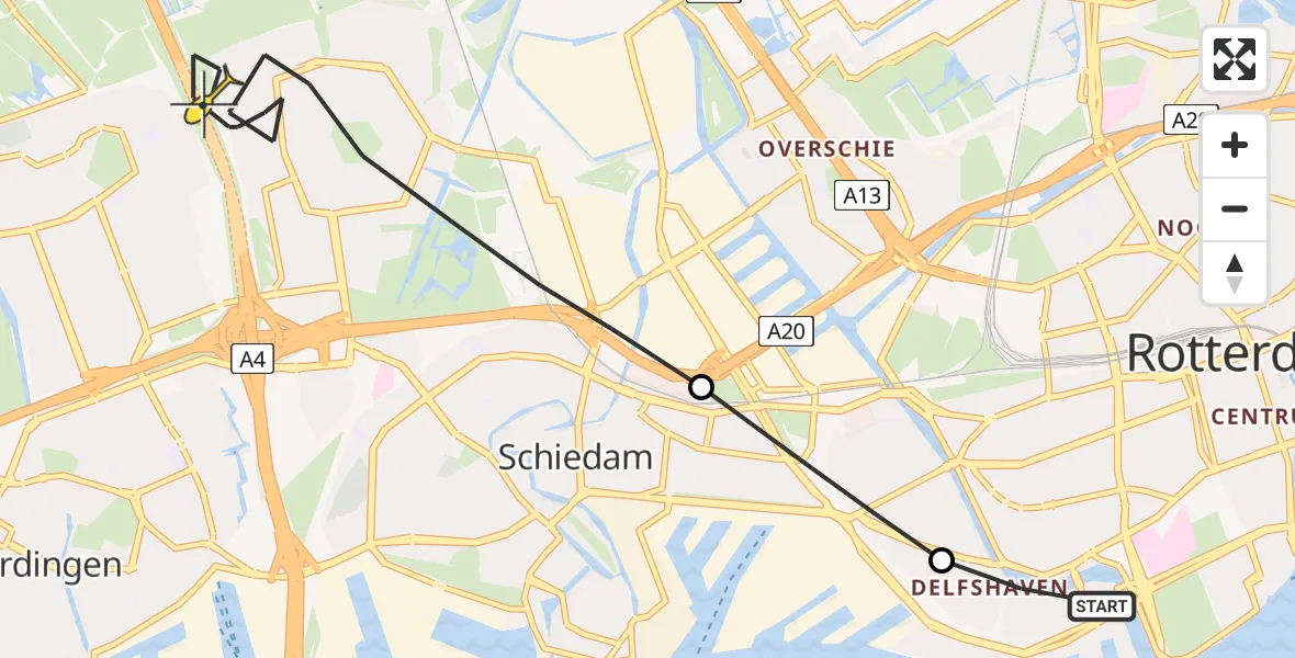 Routekaart van de vlucht: Lifeliner 2 naar Schiedam