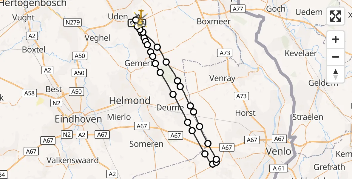 Vluchtroute Traumahelikopter Vliegbasis Volkel - Vliegbasis Volkel, 03 juli 2022, 16:33