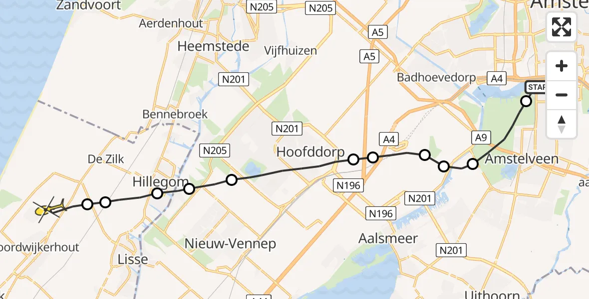 Routekaart van de vlucht: Lifeliner 1 naar Noordwijkerhout