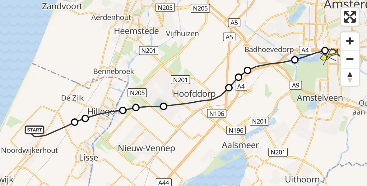 Routekaart van de vlucht: Lifeliner 1 naar VU Medisch Centrum Amsterdam