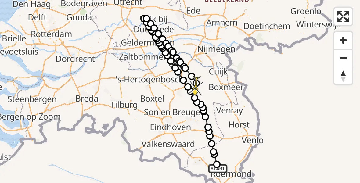 Routekaart van de vlucht: Lifeliner 3 naar Vliegbasis Volkel