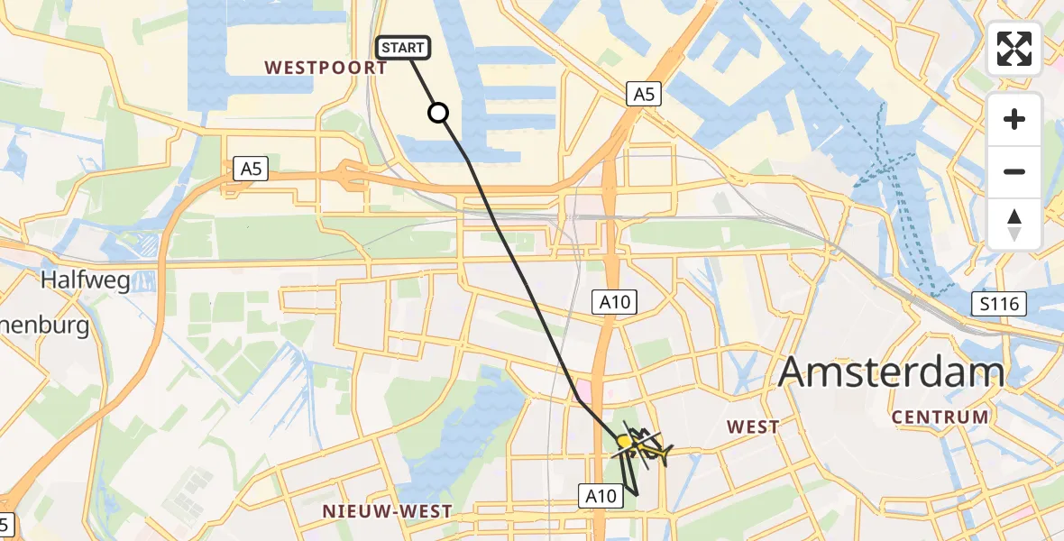 Routekaart van de vlucht: Lifeliner 1 naar Amsterdam