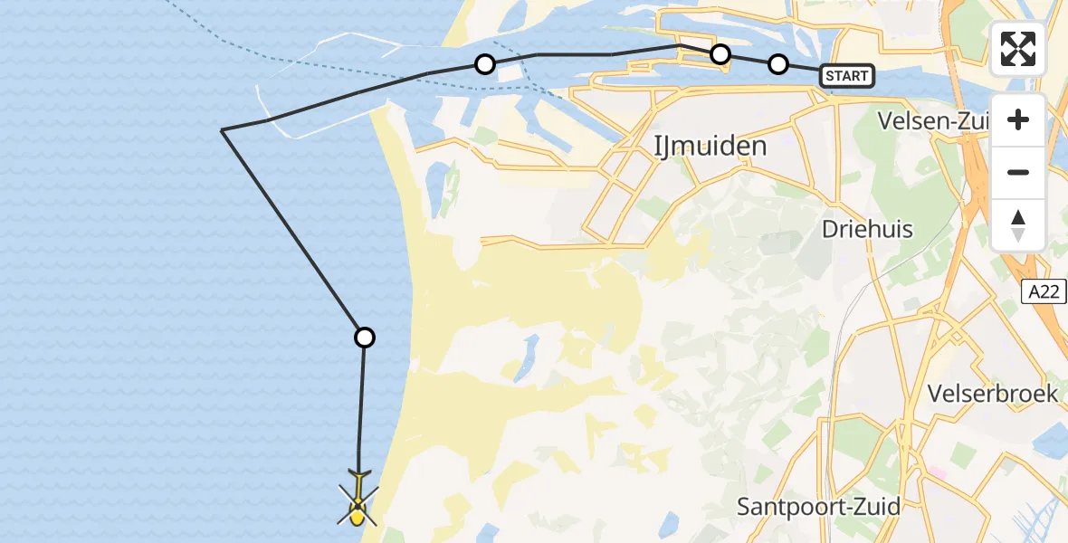 Routekaart van de vlucht: Politiehelikopter naar Overveen