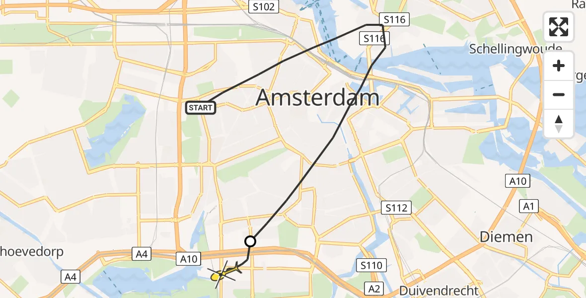 Routekaart van de vlucht: Lifeliner 1 naar VU Medisch Centrum Amsterdam