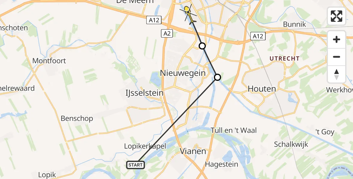 Routekaart van de vlucht: Politieheli naar Utrecht