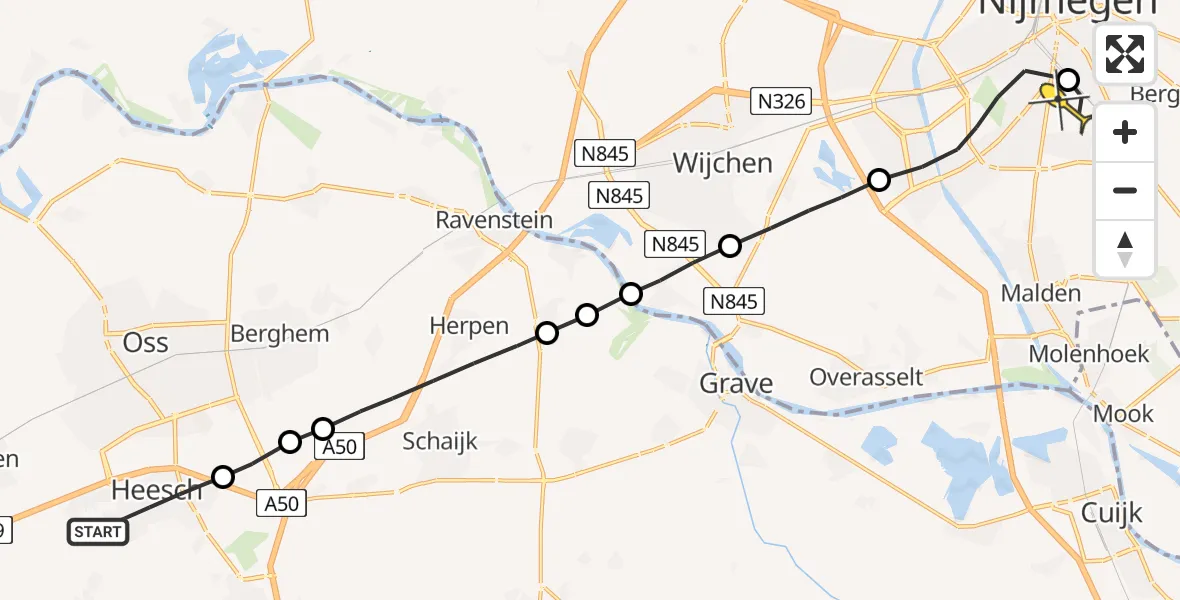 Routekaart van de vlucht: Lifeliner 3 naar Radboud Universitair Medisch Centrum